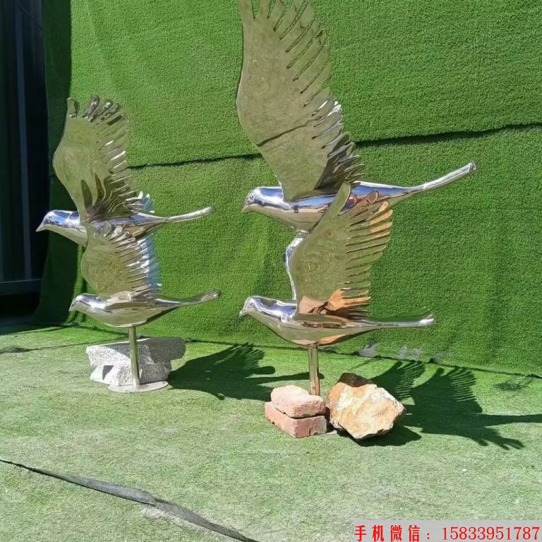 不锈钢镜面飞翔鸽子雕塑1